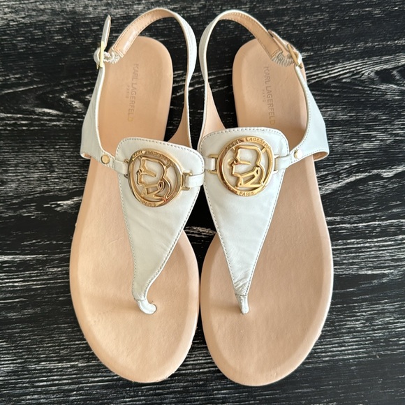 Karl Lagerfeld Brezin white sandals with Gold Lagerfeld Paris logo. - Picture 5 of 6